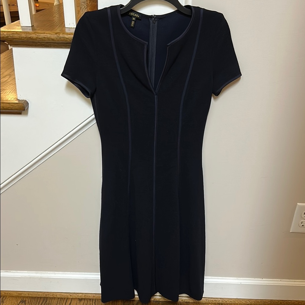 Escada stunning navy blue Virgin Wool blend midi length dress